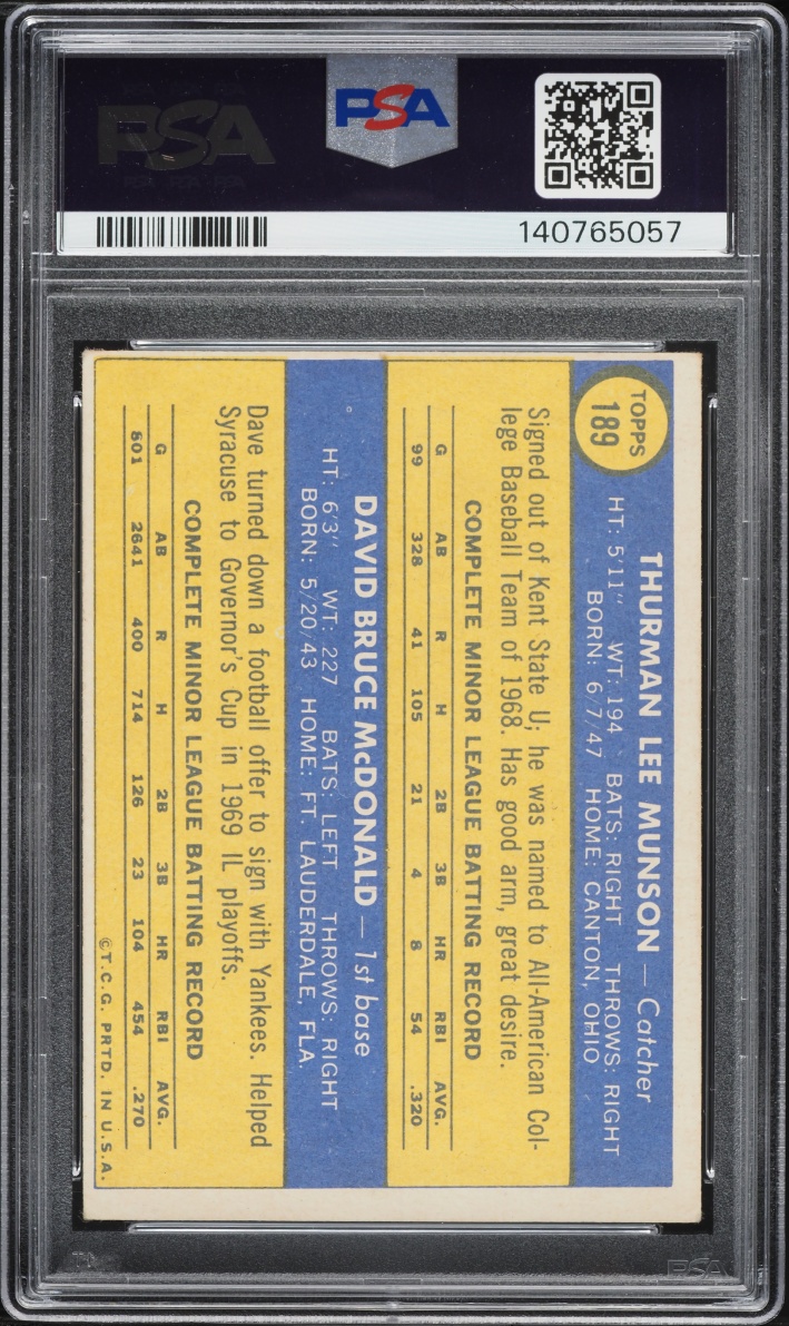 1970 Topps Thurman Munson ROOKIE #189 PSA 1.5 FR