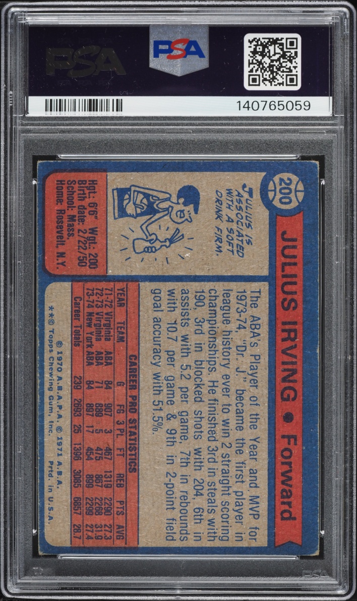 1974 Topps Basketball Julius Erving ALL-STAR #200 PSA 3 VG
