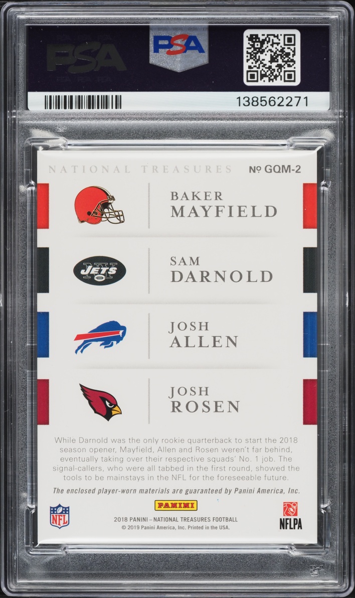2018 National Treasures NFL Gear Materials Mayfield Darnold Allen Rosen ROOKIE PATCH /99 PSA 9