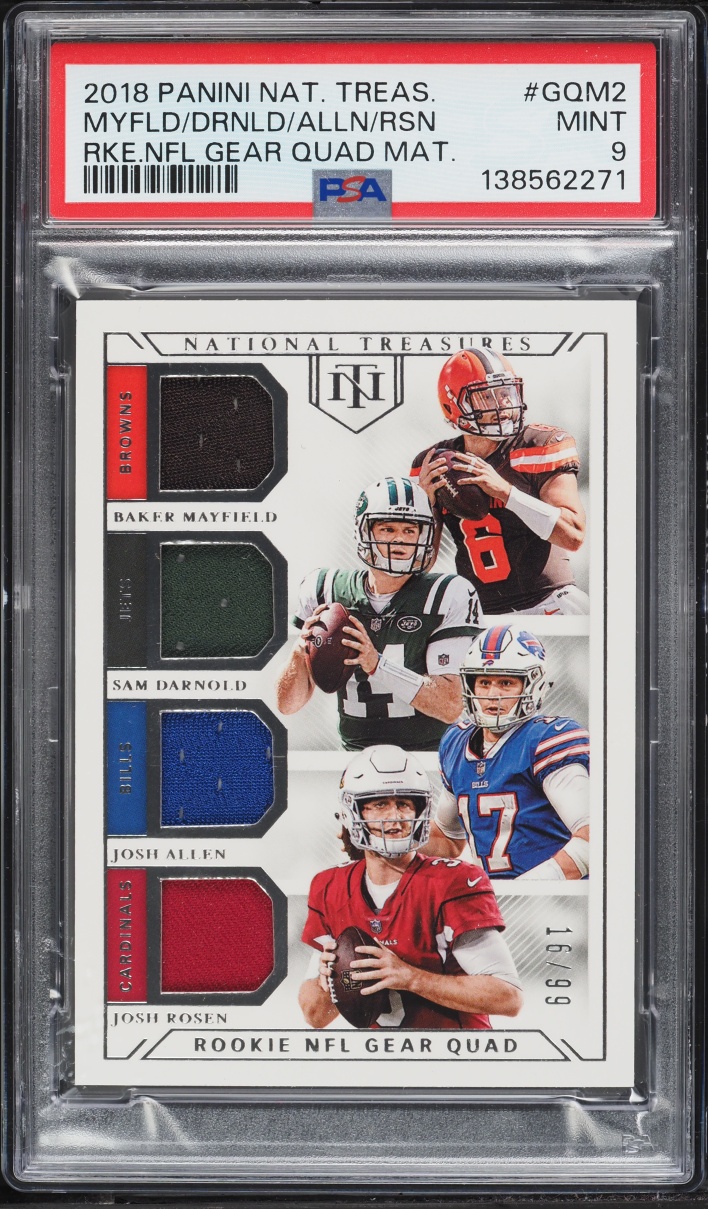 2018 National Treasures NFL Gear Materials Mayfield Darnold Allen Rosen ROOKIE PATCH /99 PSA 9