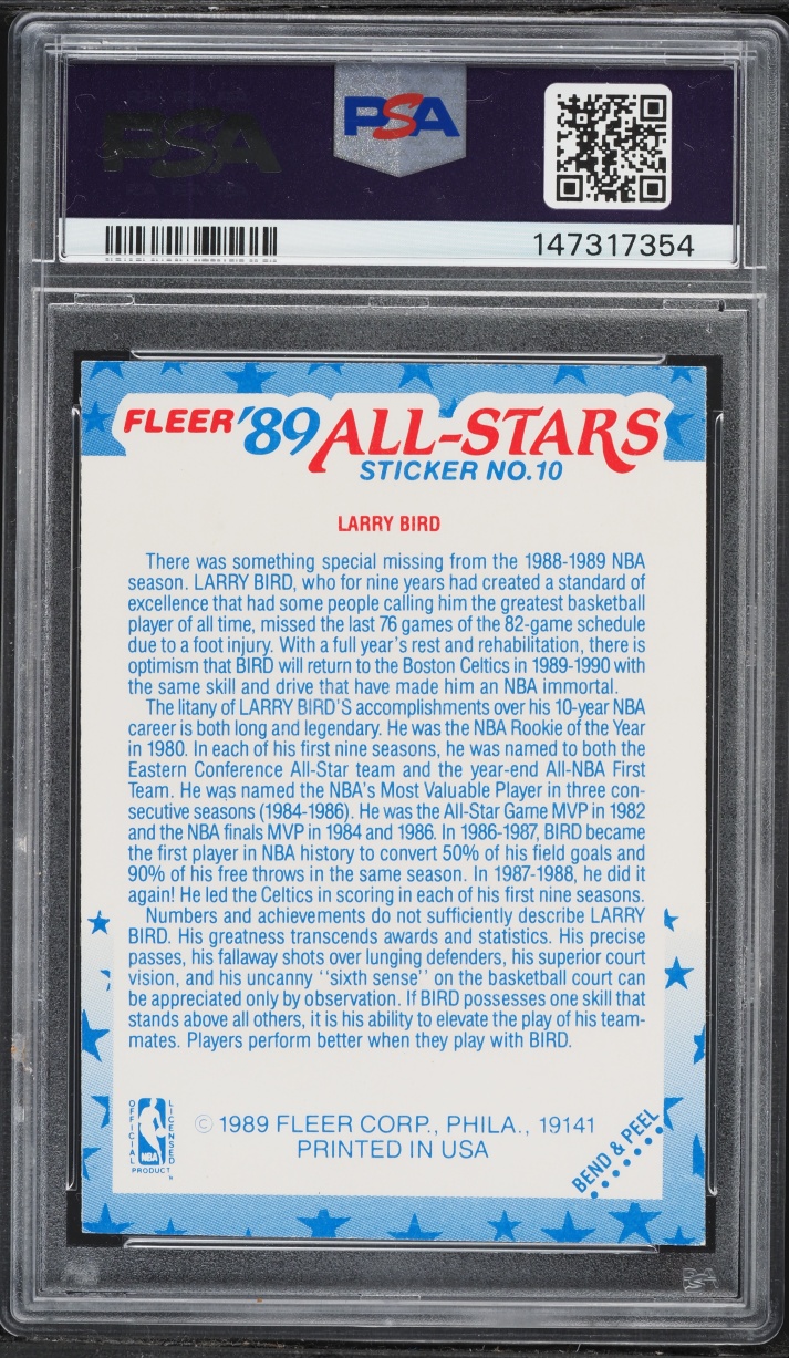 1989 Fleer Sticker Larry Bird #10 PSA 7 NRMT