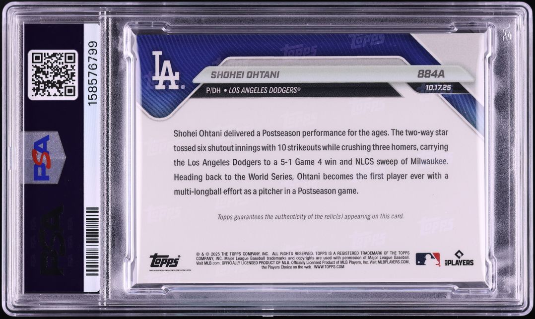 2025 Topps Now Red Foil Shohei Ohtani RELIC /5 #884A PSA 10 GEM MINT