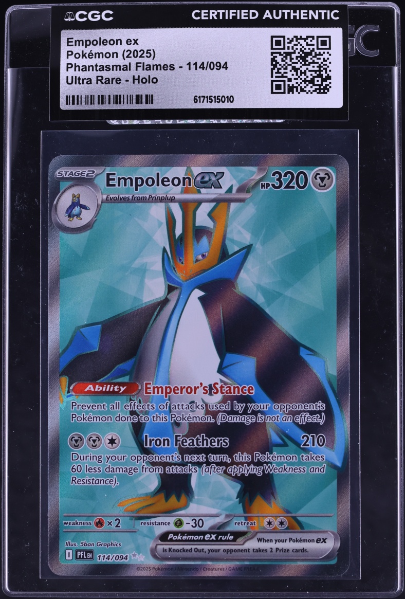 2025 Pokemon Mega Evolution Phantasmal Flames Full Art Empoleon Ex #114 CGC AUTH