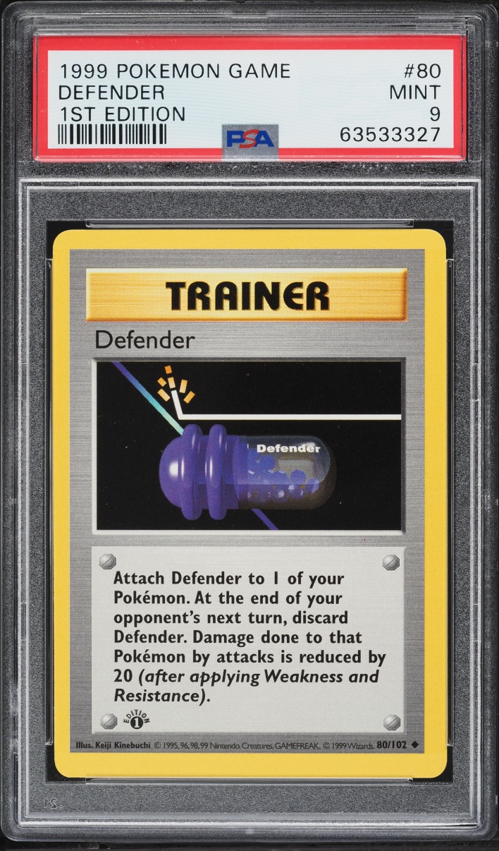 1999 Pokemon Base Set Shadowless 1st Edition Defender #80 PSA 9 MINT