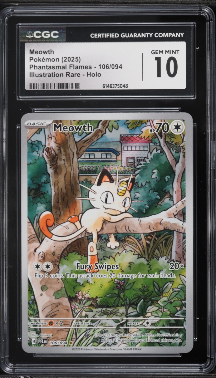 2025 Pokemon Mega Evolution Phantasmal Flames IR Meowth #106 CGC 10 GEM MINT