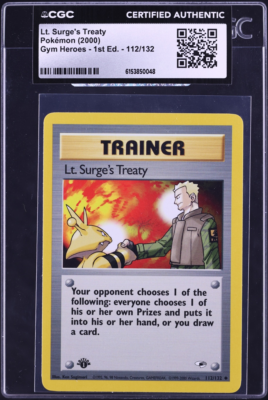 2000 Pokemon Gym Heroes 1st Edition Lt. Surge's Treaty #112 CGC AUTH