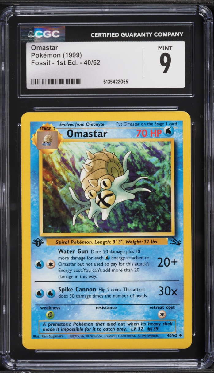 1999 Pokemon Fossil 1st Edition Omastar #40 CGC 9 MINT