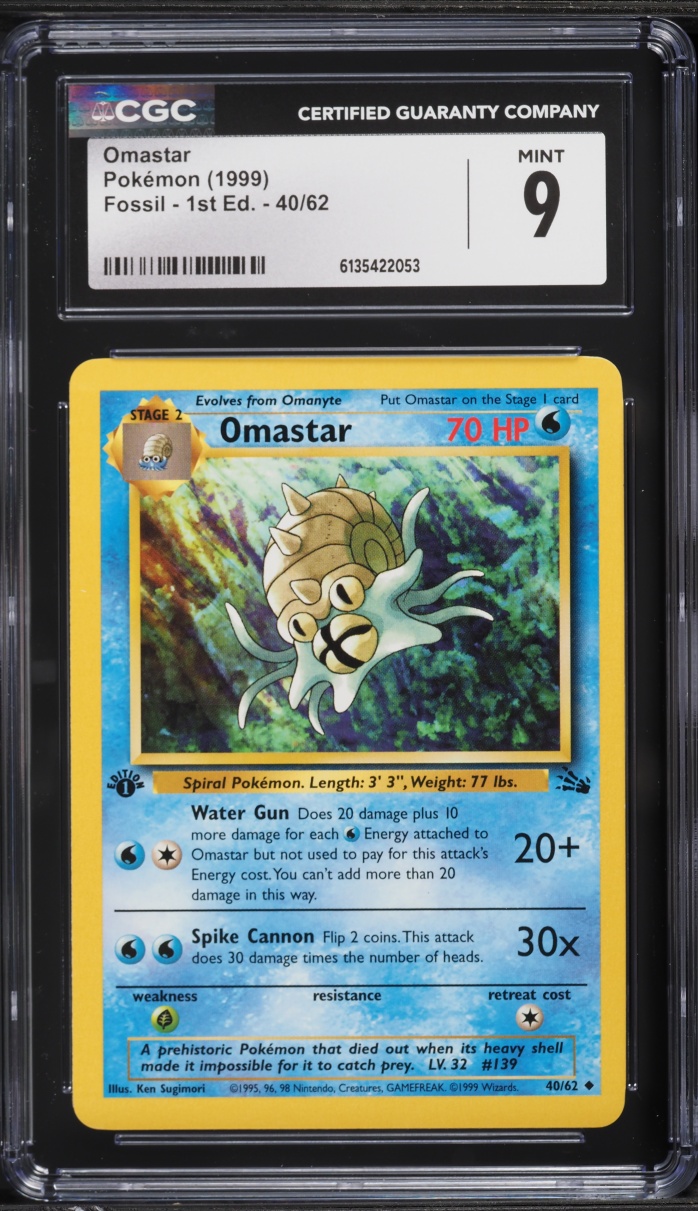 1999 Pokemon Fossil 1st Edition Omastar #40 CGC 9 MINT