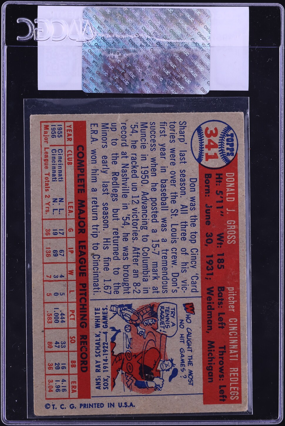 1957 Topps Don Gross #341 CGC AUTH