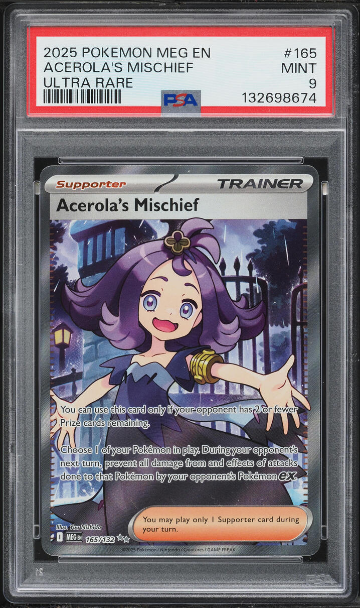 2025 Pokemon Mega Evolution Full Art Acerola's Mischief #165 PSA 9 MINT