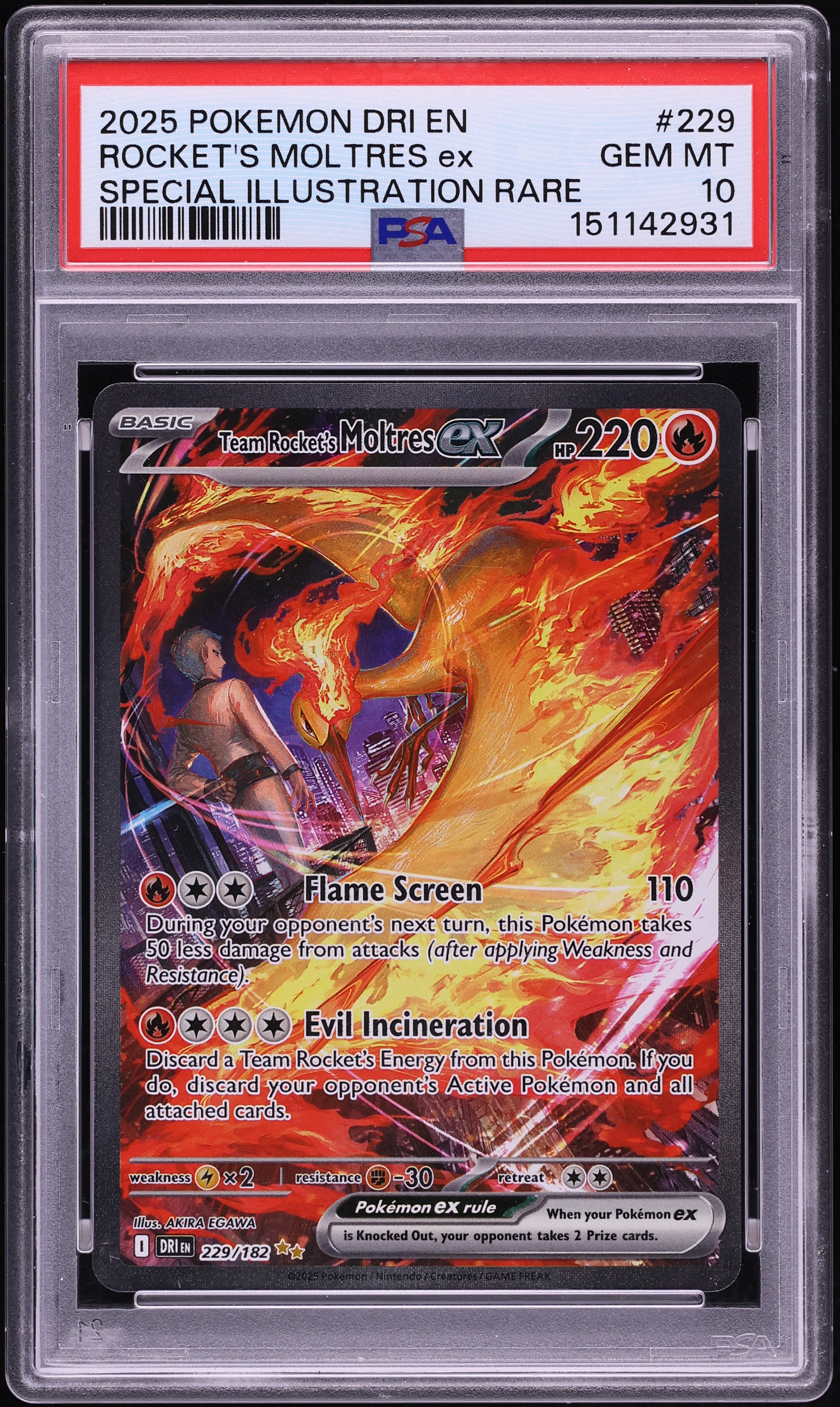 2025 Pokemon Scarlet & Violet Destined Rivals SIR Team Rocket's Moltres EX #229 PSA 10 GEM MINT