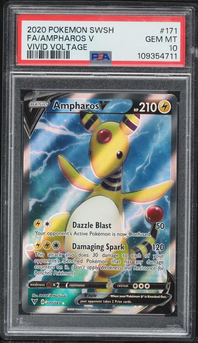 2020 Pokemon Sword & Shield Vivid Voltage Full Art Ampharos V #171 PSA 10 GEM MINT