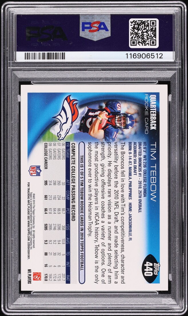 2010 Topps Football Tim Tebow ROOKIE #440 PSA 9 MINT