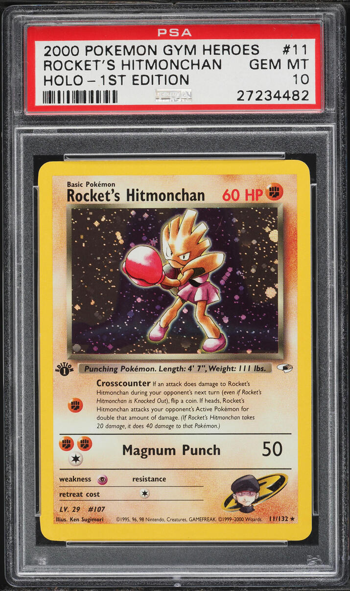 2000 Pokemon Gym Heroes 1st Edition Holo Rocket's Hitmonchan #11 PSA 10 GEM MINT