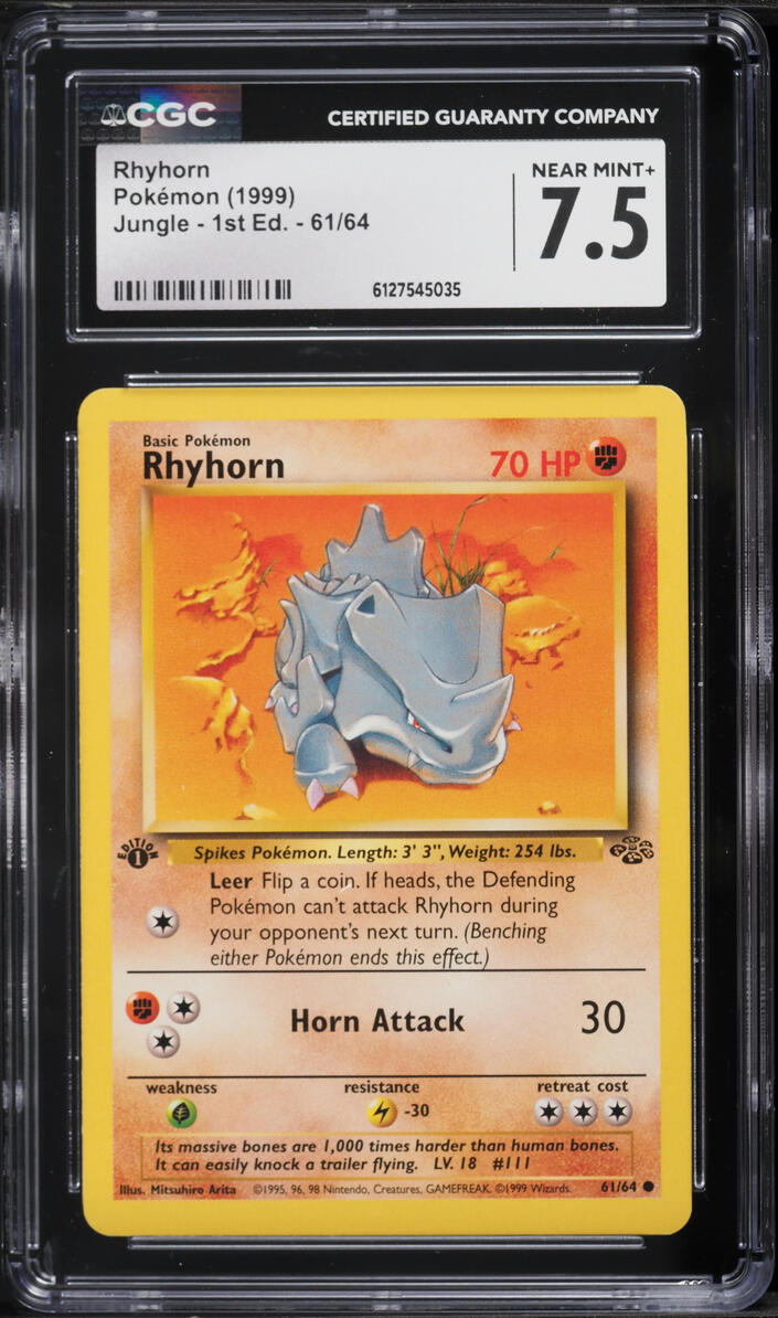 1999 Pokemon Jungle 1st Edition Rhyhorn #61 CGC 7.5 NRMT+
