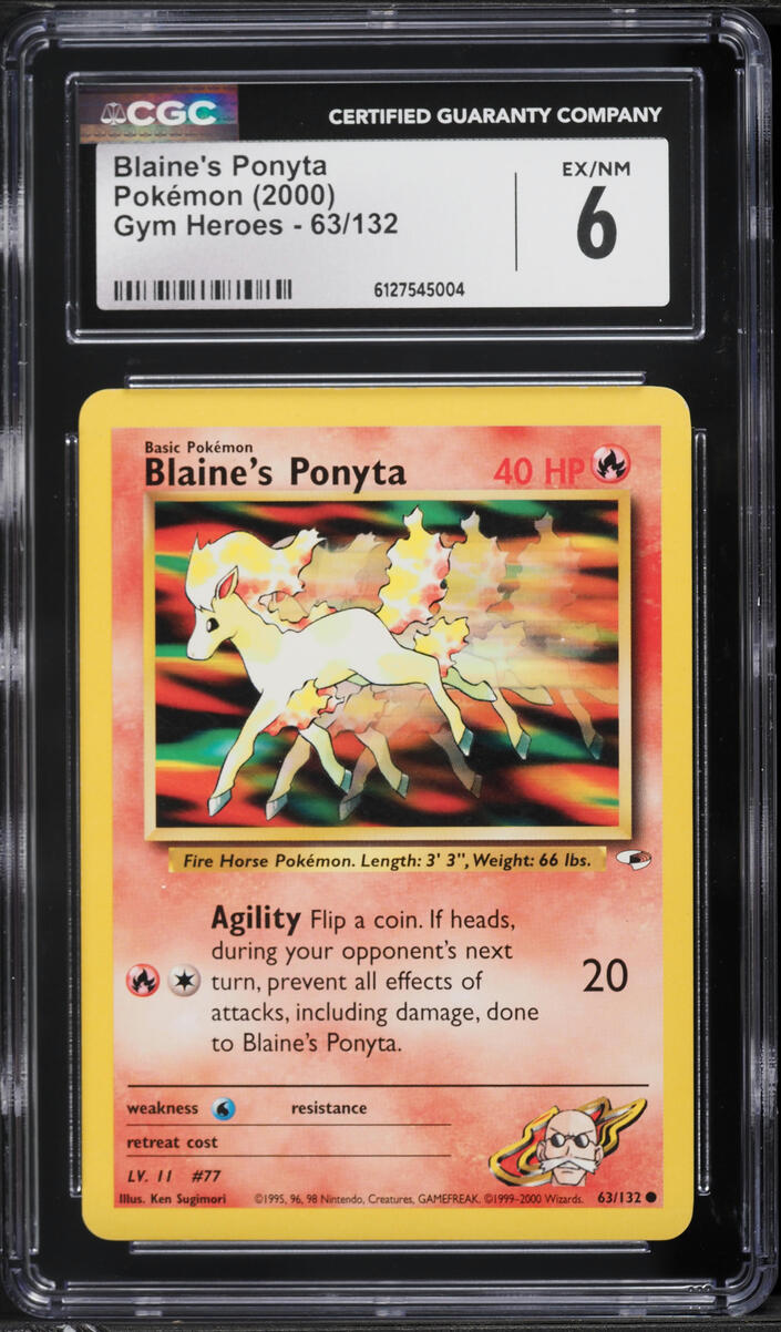 2000 Pokemon Gym Heroes Blaine's Ponyta #63 CGC 6 EXMT