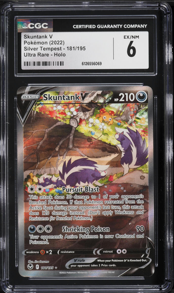 2022 Pokemon Sword & Shield Silver Tempest Alt Art Skuntank V #181 CGC 6 EXMT