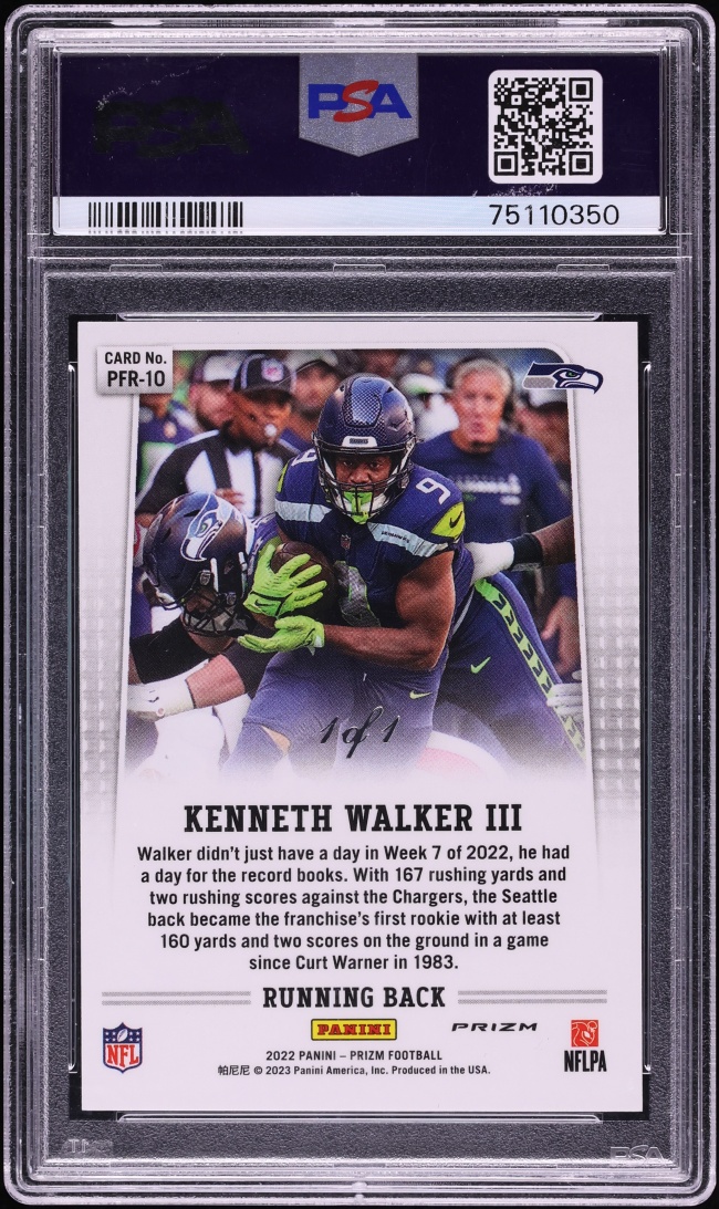 2022 Panini Prizm Flashback Black Finite Kenneth Walker III ROOKIE 1/1 #PFR-10 PSA 9 MINT - Photo 2