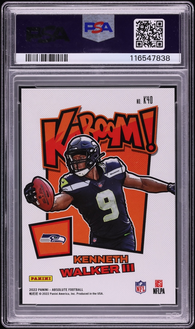 2022 Absolute Kaboom! Vertical Green Kenneth Walker III ROOKIE 1/1 #K40 PSA 9 MINT - Photo 2