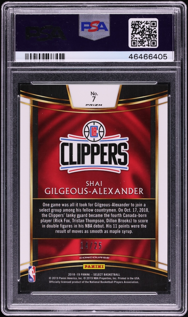 2018 Select Concourse Tie-Dye Prizm Shai Gilgeous-Alexander ROOKIE /25 #7 PSA 10 - Photo 2