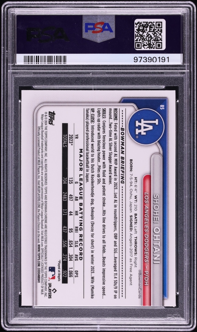 2024 Bowman Chrome Orange Refractor Shohei Ohtani 25/25 #85 PSA 9 MINT - Photo 2
