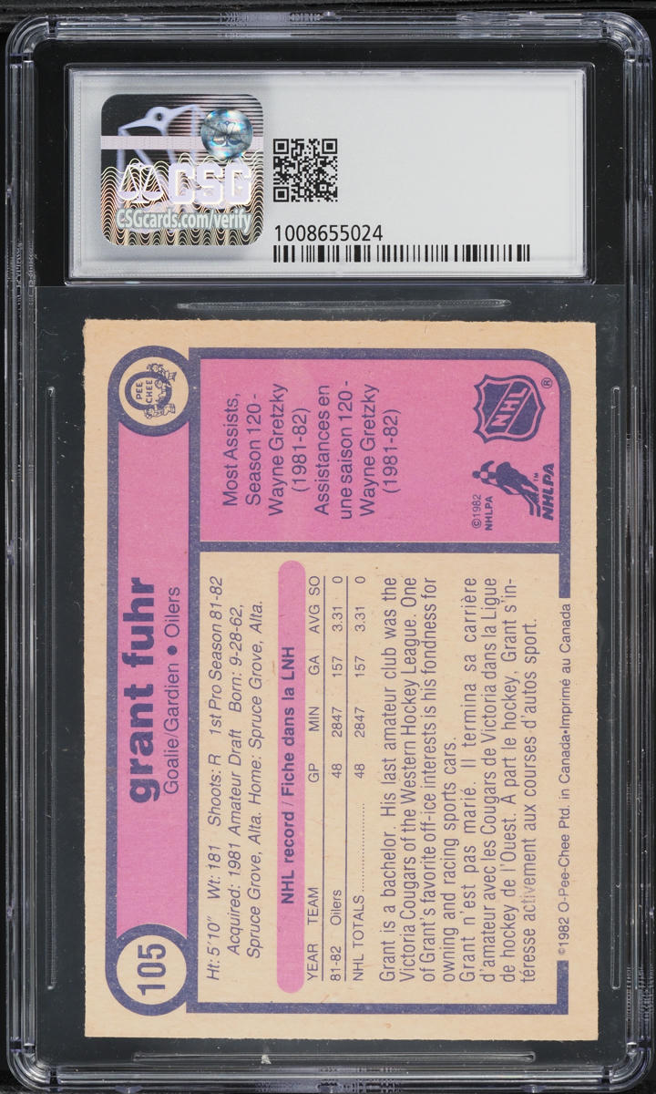 1982 O-Pee-Chee Hockey Grant Fuhr ROOKIE #105 CSG 7 NRMT