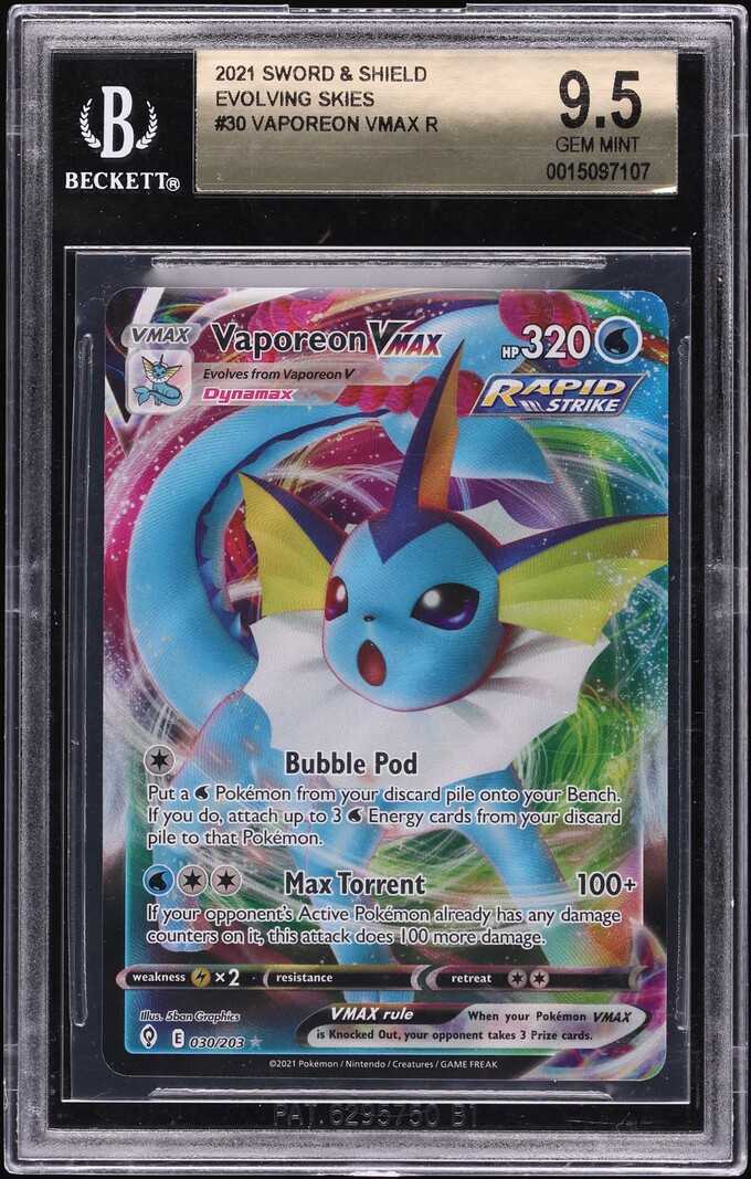 2021 Pokemon Sword & Shield Evolving Skies Vaporeon VMAX #30 BGS 9.5 GEM MINT