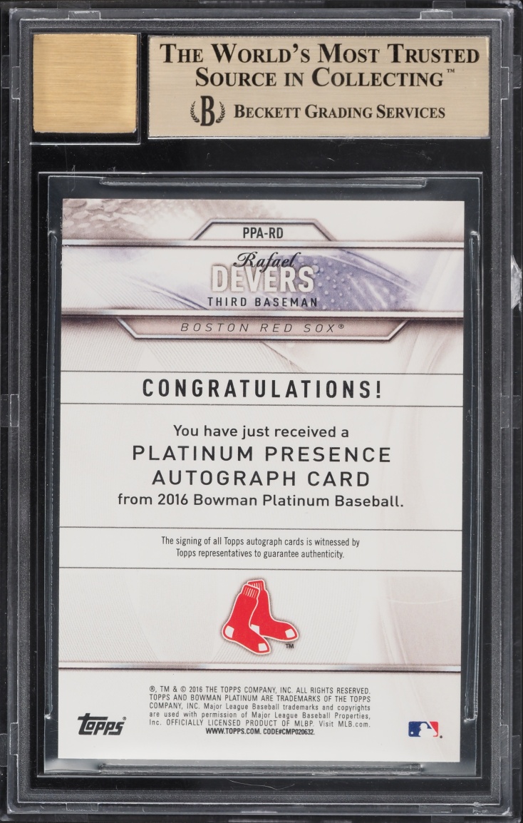 2016 Bowman Platinum Presence Green Rafael Devers PROSPECT AUTO /75 #PPA-RD BGS 9.5 GEM