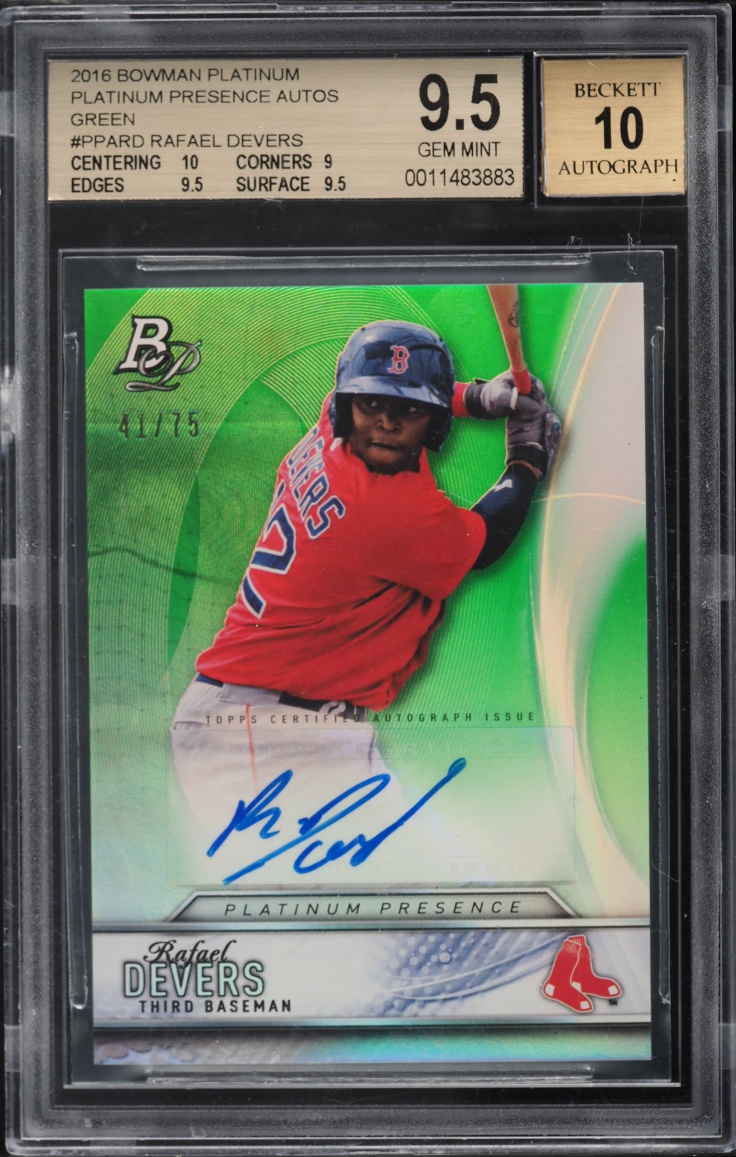 2016 Bowman Platinum Presence Green Rafael Devers PROSPECT AUTO /75 #PPA-RD BGS 9.5 GEM