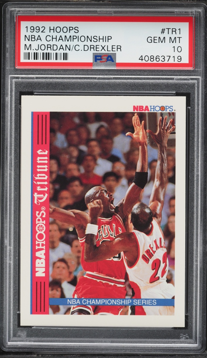 1992 Hoops NBA Championship Michael Jordan Clyde Drexler #TR1 PSA 10 GEM MINT