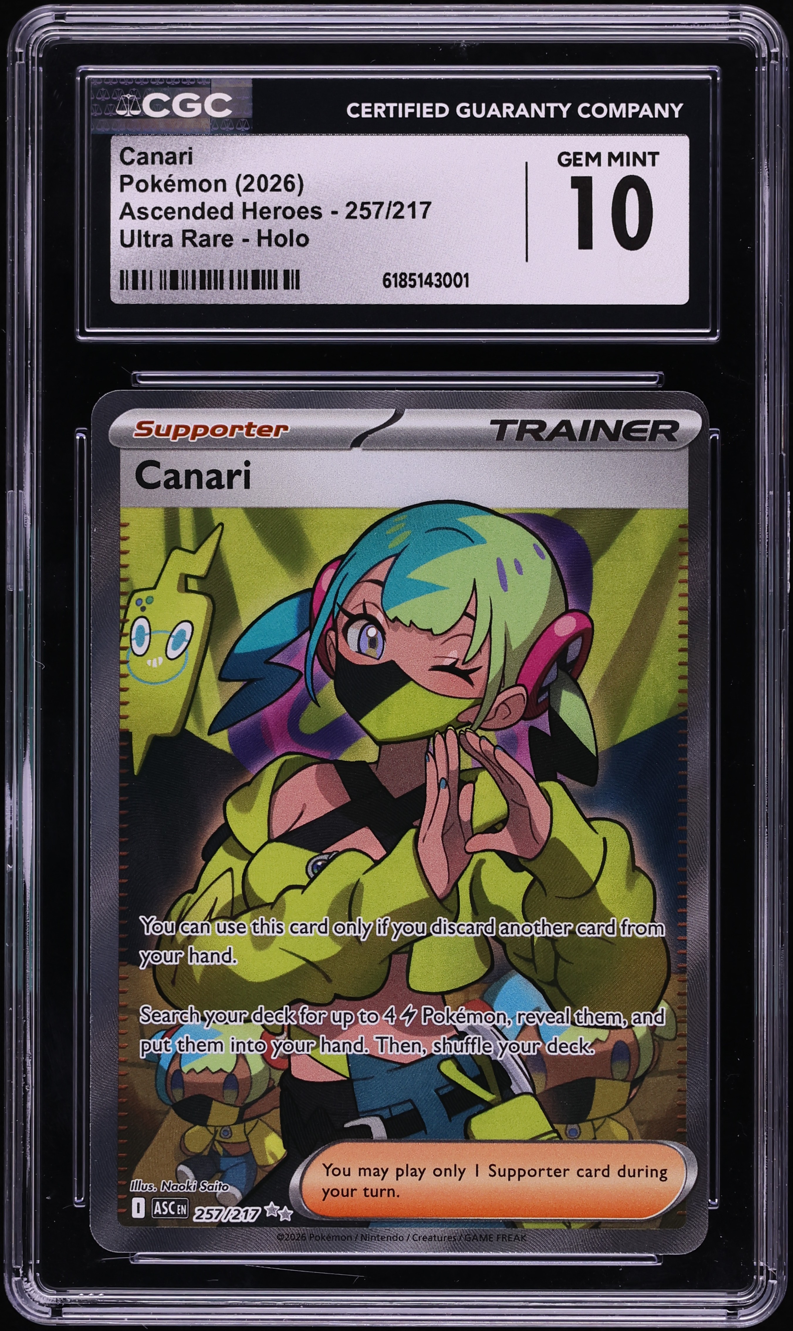 2026 Pokemon Mega Evolution Ascended Heroes Full Art Canari #257 CGC 10 GEM MINT