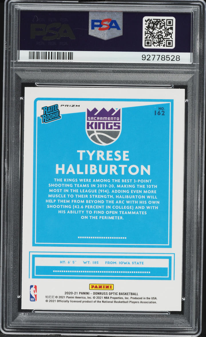 2020 Donruss Optic Fanatics Box Set Prizm Tyrese Haliburton ROOKIE #162 PSA 9 MINT