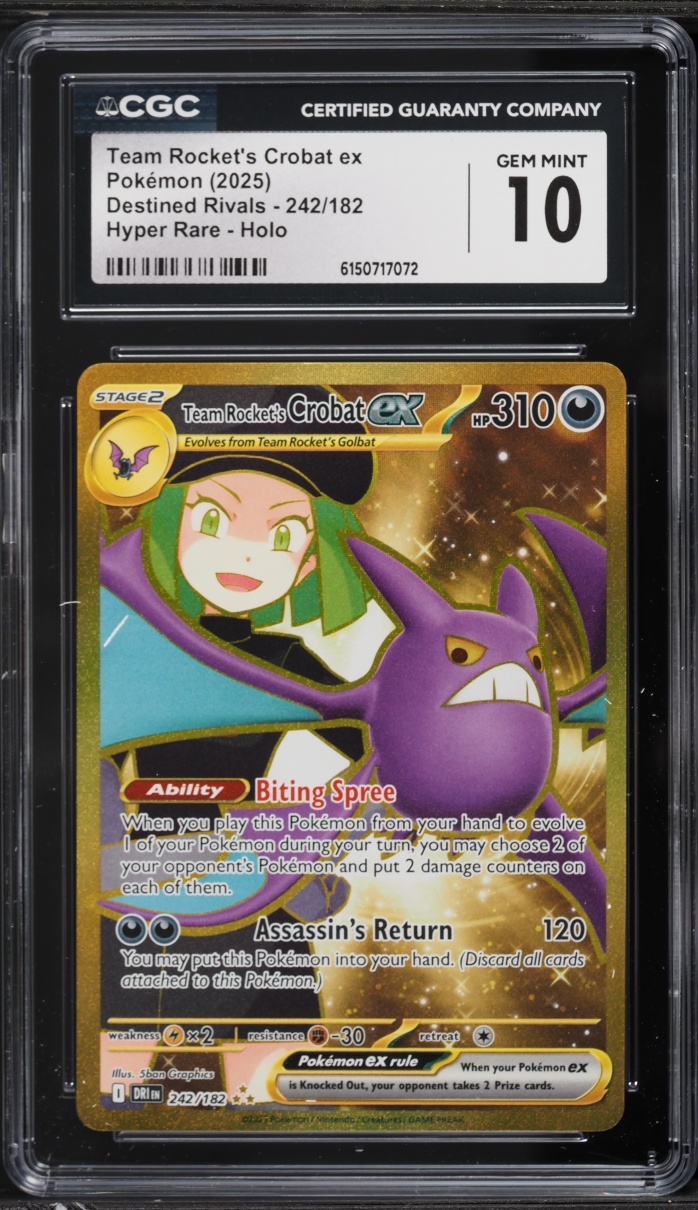 2025 Pokemon SV Destined Rivals Gold Rare Team Rocket's Crobat EX #242 CGC 10 GEM MINT