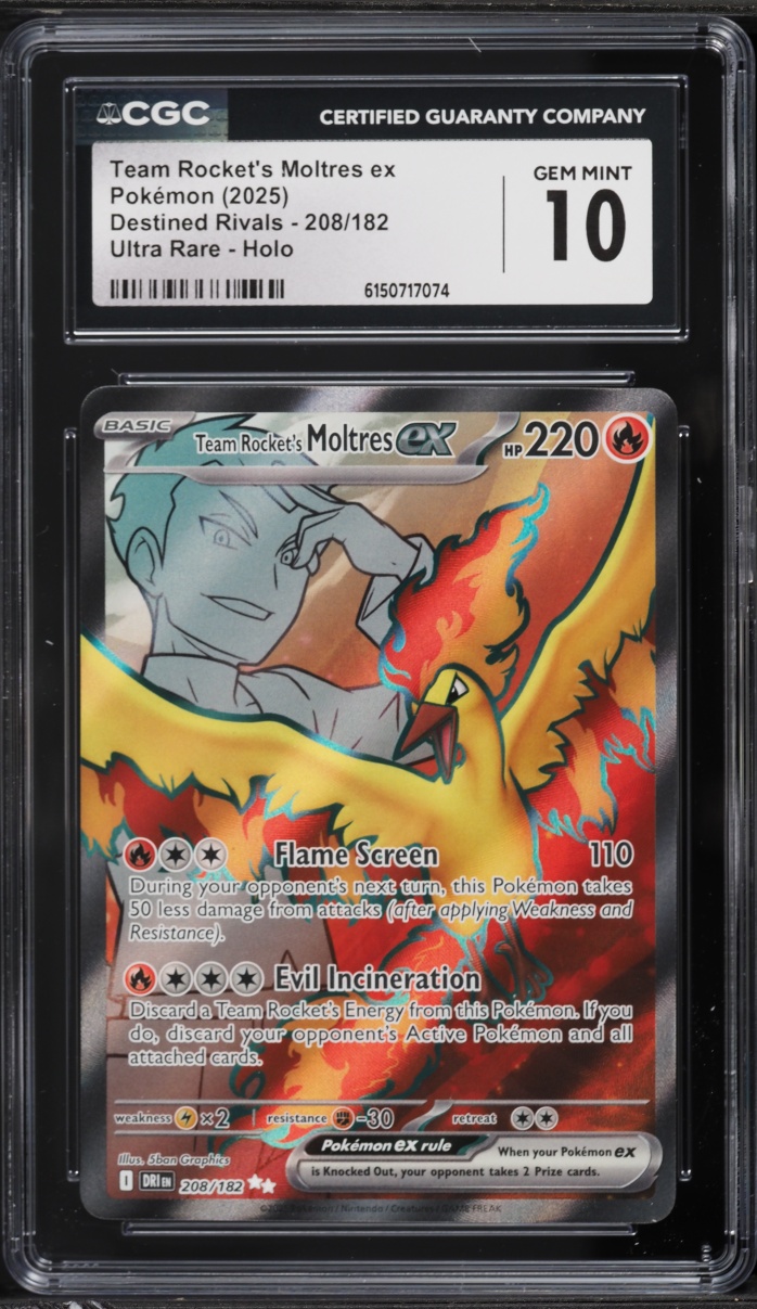 2025 Pokemon SV Destined Rivals Full Art Team Rocket's Moltres EX #208 CGC 10 GEM MINT