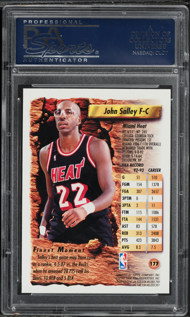 1993 Finest Refractor John Salley #177 PSA 10 GEM MINT