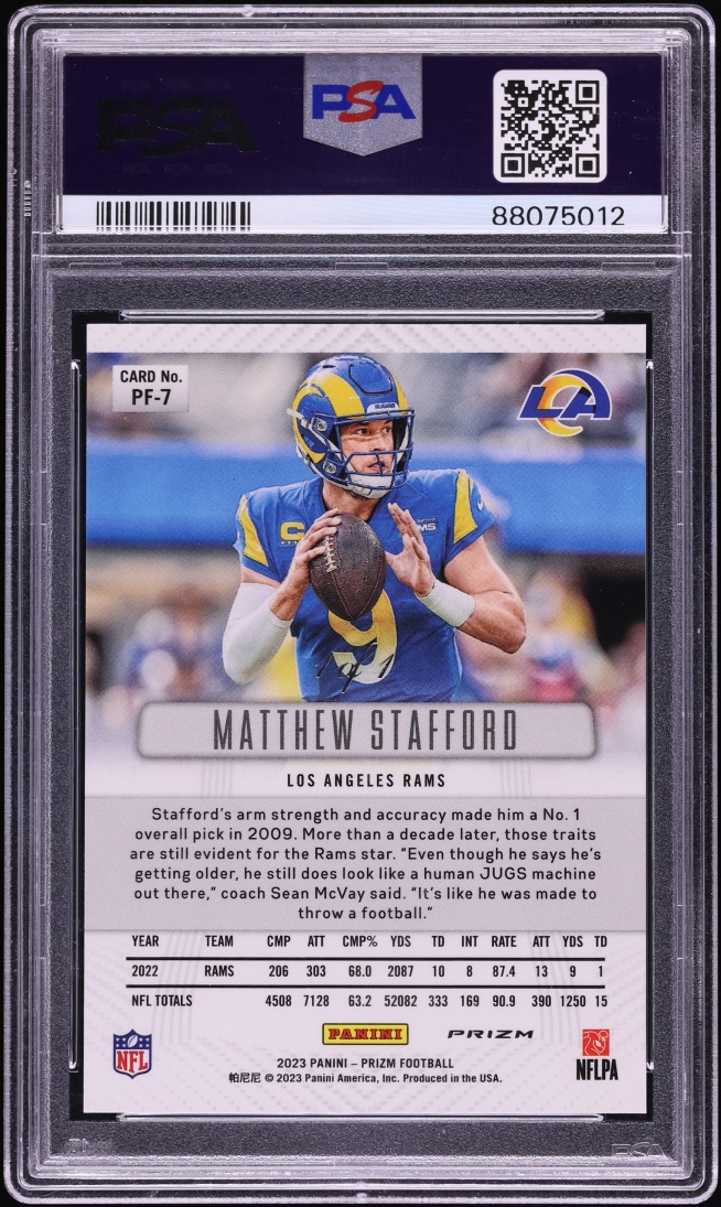 2023 Panini Prizm Flashback Black Finite Matthew Stafford 1/1 #PF-7 PSA 9 MINT - Photo 2