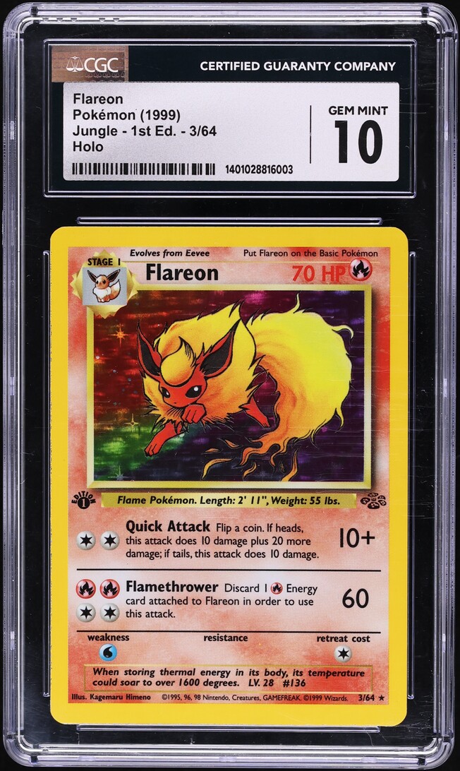 1999 Pokemon Jungle 1st Edition Holo Flareon #3 CGC 10 GEM MINT