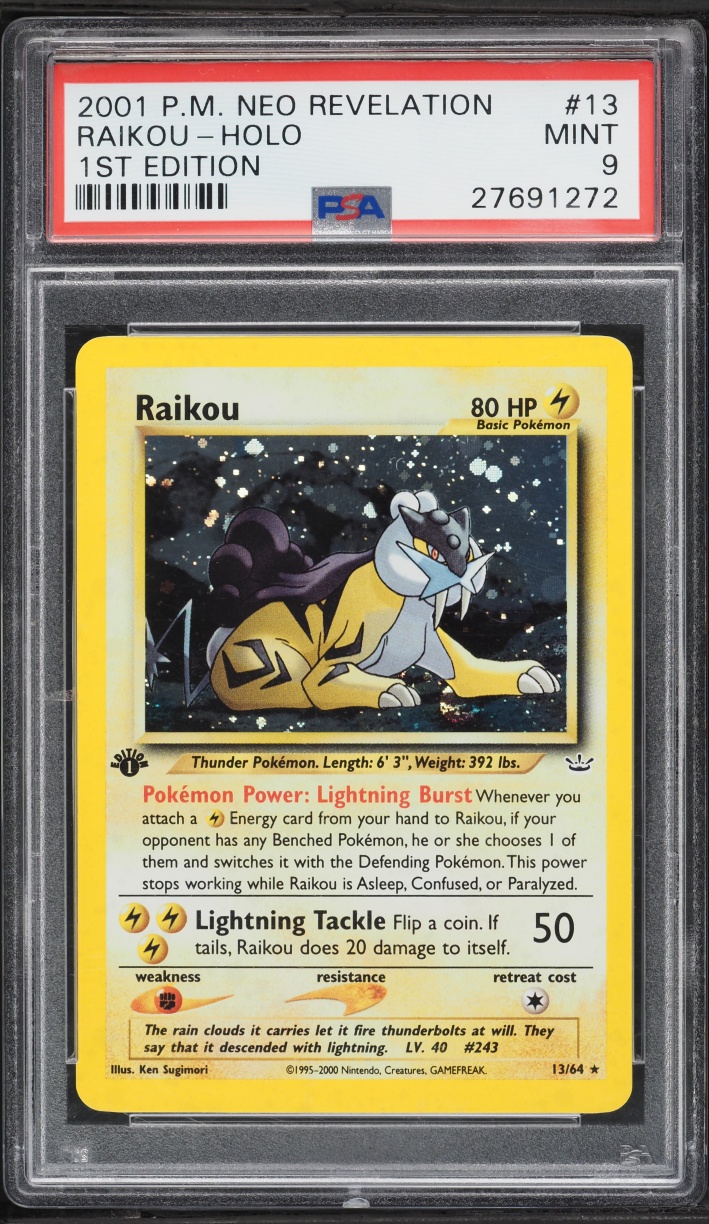 2001 Pokemon Neo Revelation 1st Edition Holo Raikou #13 PSA 9 MINT