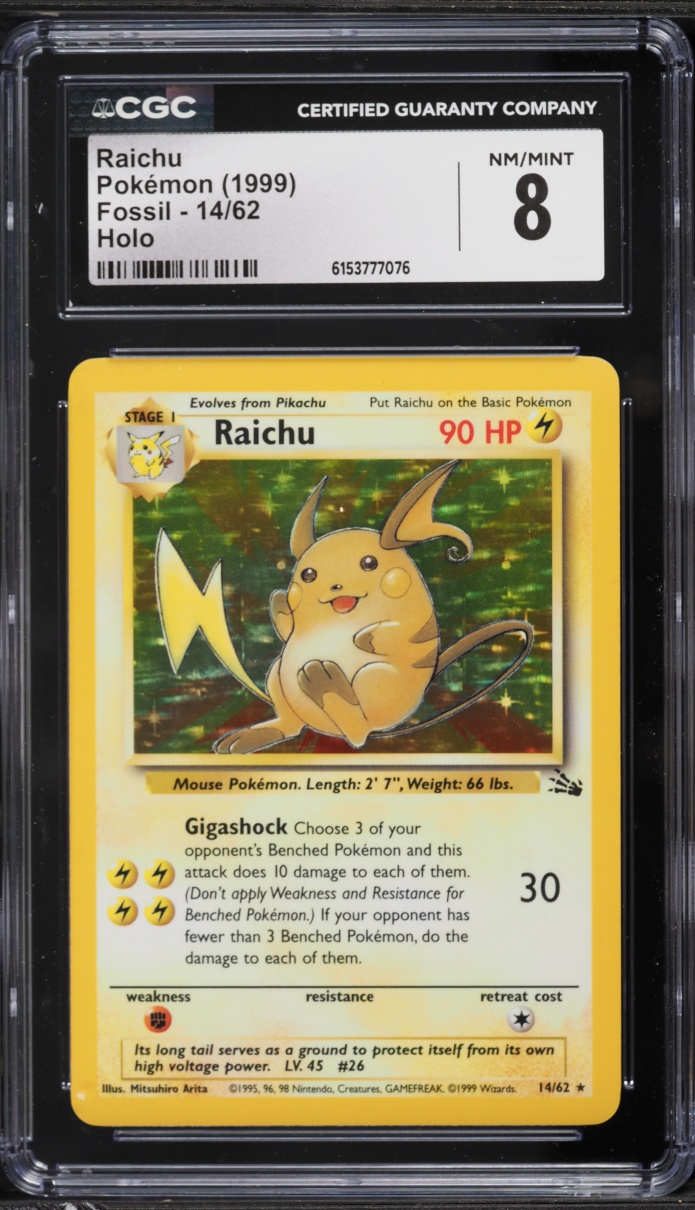 1999 Pokemon Fossil Holo Raichu #14 CGC 8 NM-MT