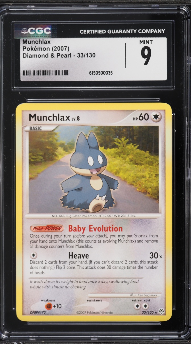 2007 Pokemon Diamond & Pearl Munchlax #33 CGC 9 MINT
