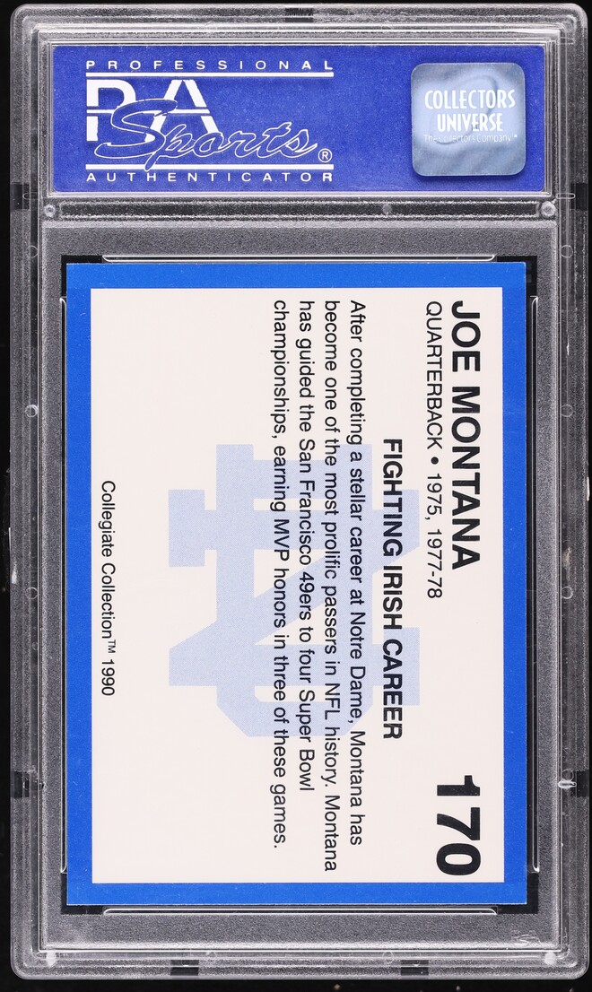 1990 Notre Dame 200 Collegiate Collection Joe Montana AUTO #170 PSA 9 MINT