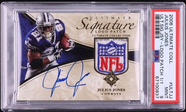 2006 Ultimate Collection Julius Jones NFL SHIELD PATCH AUTO 1/1 PSA 9 MINT