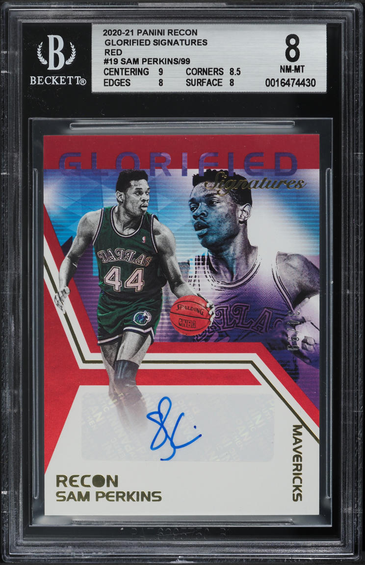 2020 Panini Recon Glorified Signatures Red Sam Perkins AUTO /99 #GSSPK BGS 8