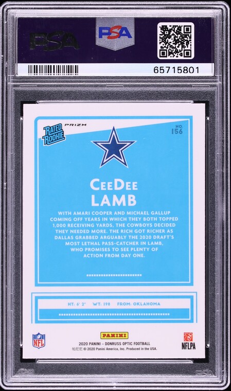 2020 Donruss Optic Red Hyper CeeDee Lamb ROOKIE #156 PSA 10 GEM MINT