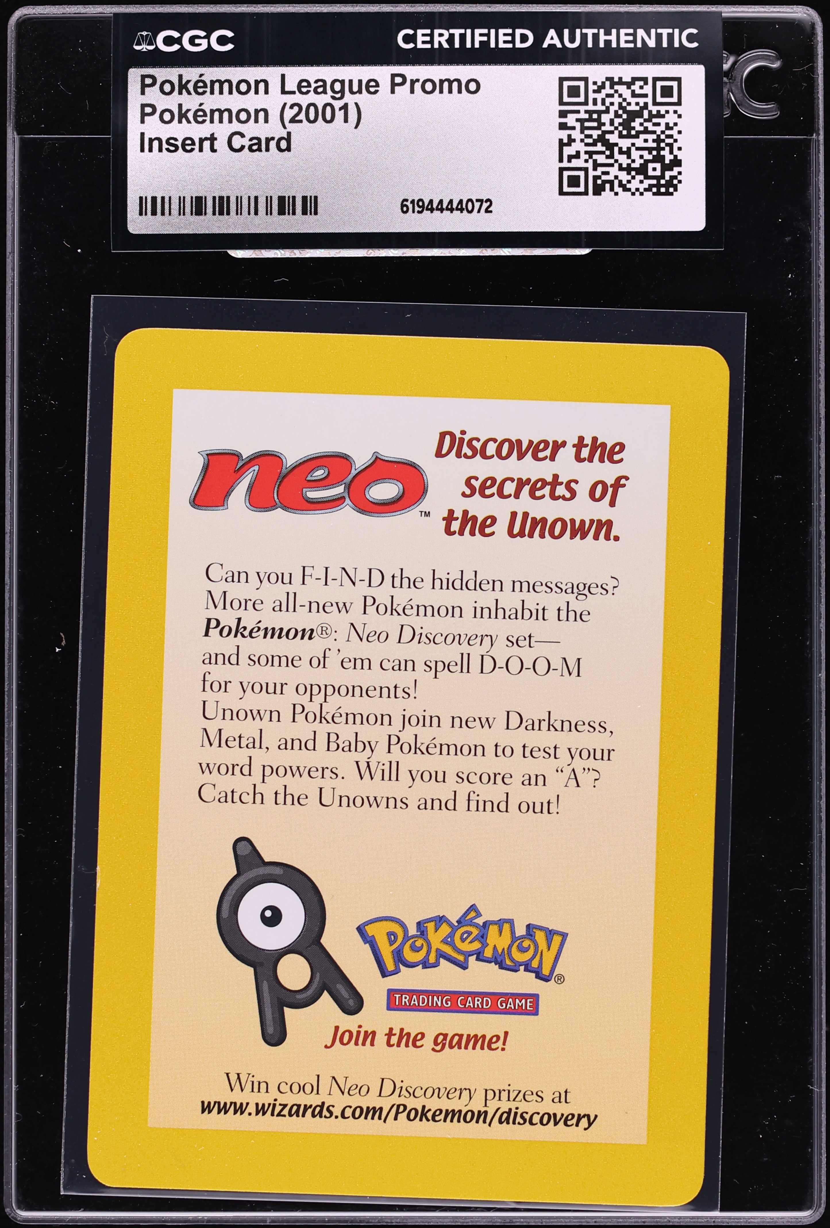 2001 Pokemon League Promo Insert Card CGC AUTH