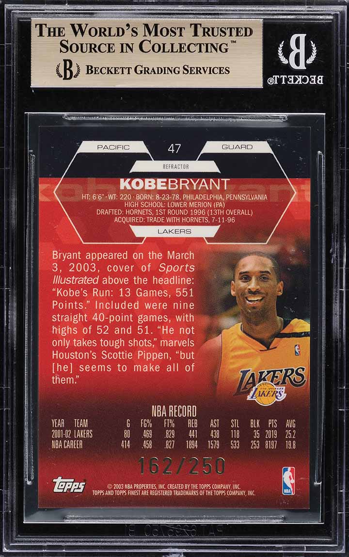 2002 Finest Refractor Kobe Bryant /250 #47 BGS 9.5 GEM MINT