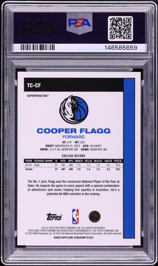 2025 Topps Chrome Silver Pack '80 Superfractor Cooper Flagg ROOKIE 1/1 #TC-CF PSA 10 GEM MINT - Photo 2