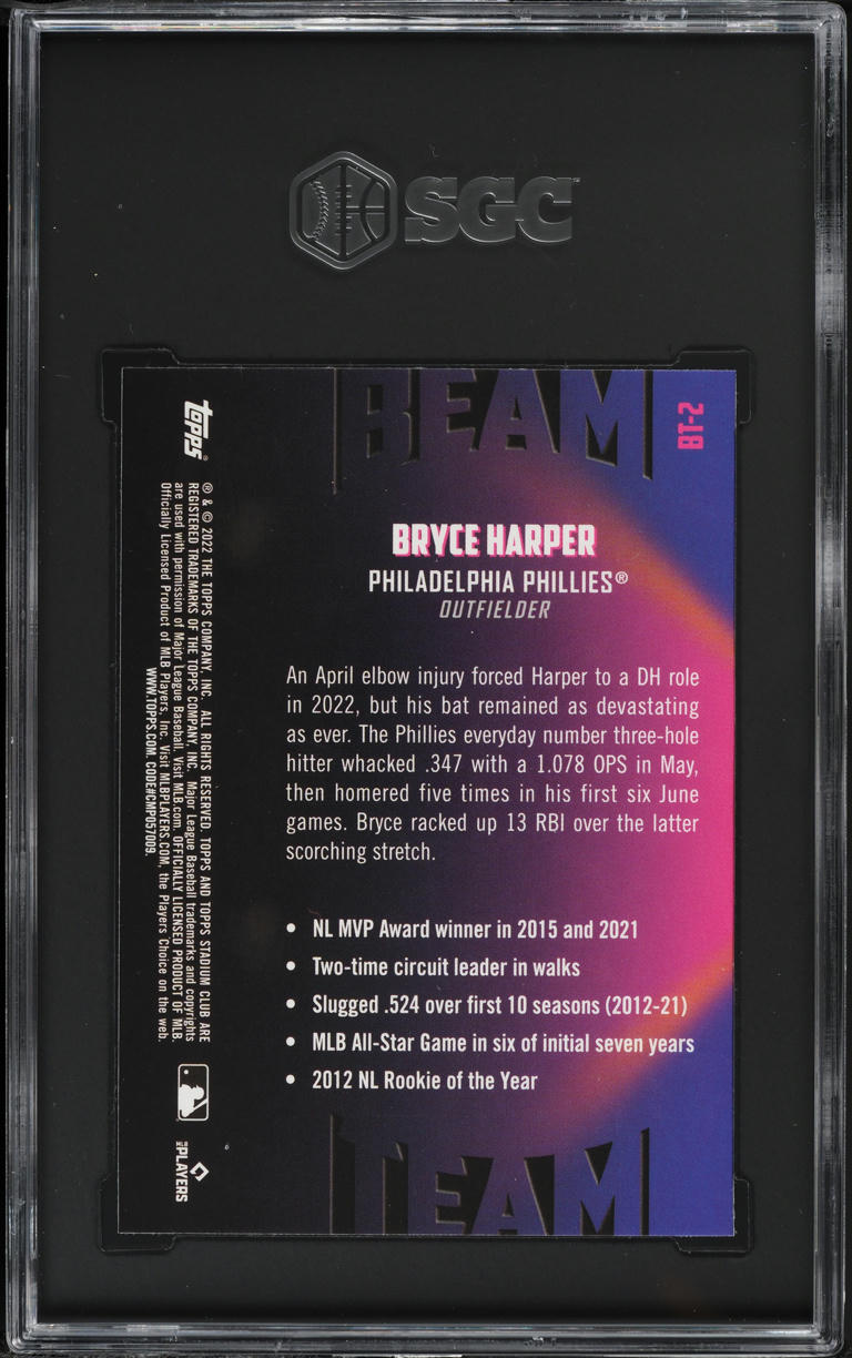 2022 Stadium Club Chrome Beam Team Bryce Harper #BT-2 SGC 9 MINT