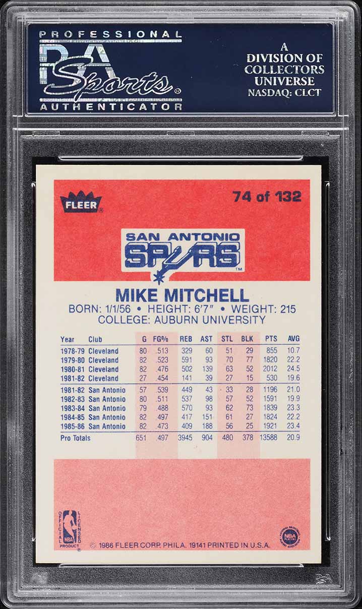 1986 Fleer Basketball Mike Mitchell #74 PSA 10 GEM MINT
