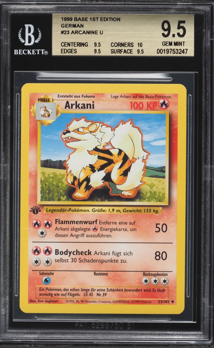 1999 #23 Arcanine BGS 9.5 Pokemon German Base Set 1st Edition
